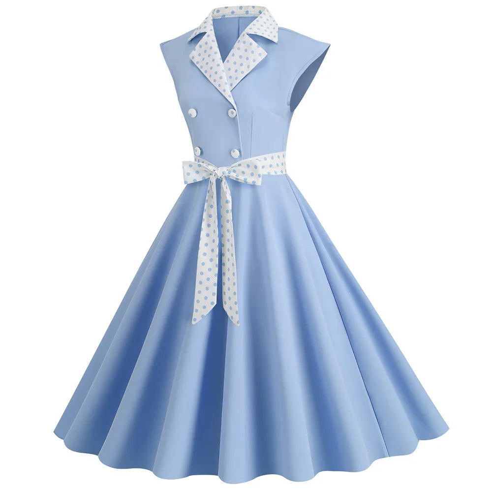 Robe Pin Up Rétro Ceinture bleu profil