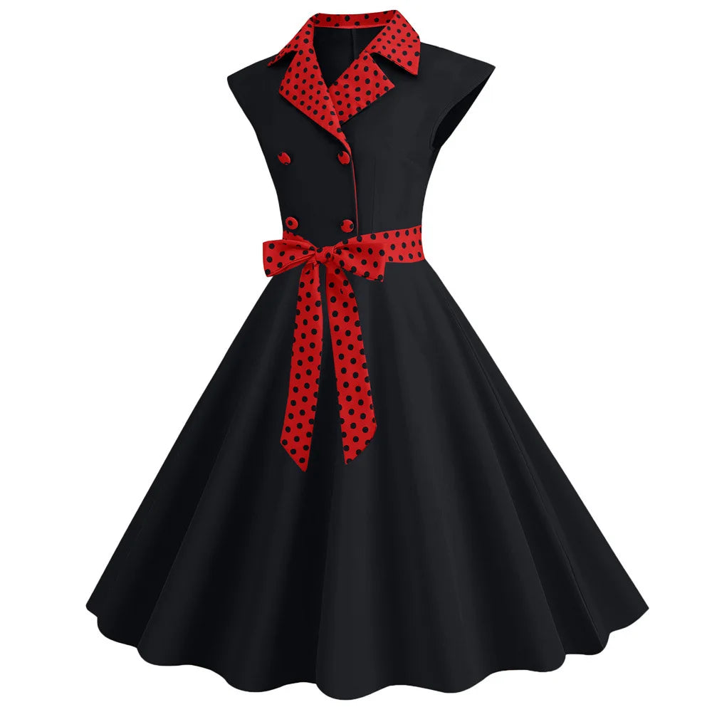 Robe Pin Up Rétro Ceinture noir et rouge profil