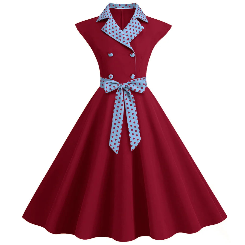 Robe Pin Up Rétro Ceinture Bordeau