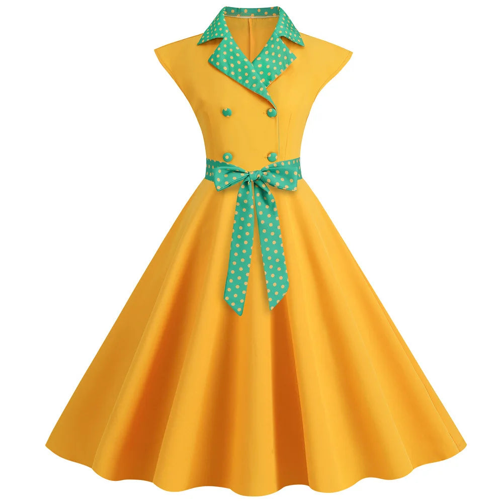 Robe Pin Up Rétro Ceinture canari