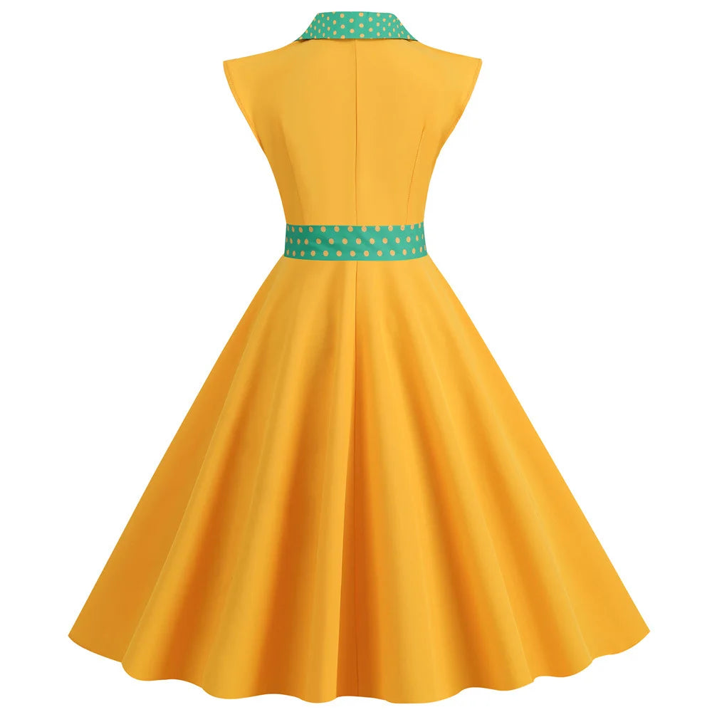 Robe Pin Up Rétro Ceinture jaune dos
