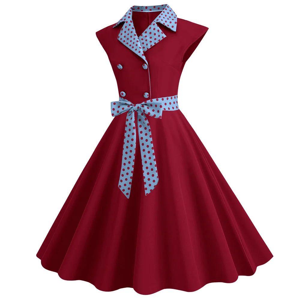 Robe Pin Up Rétro Ceinture rouge et bleu