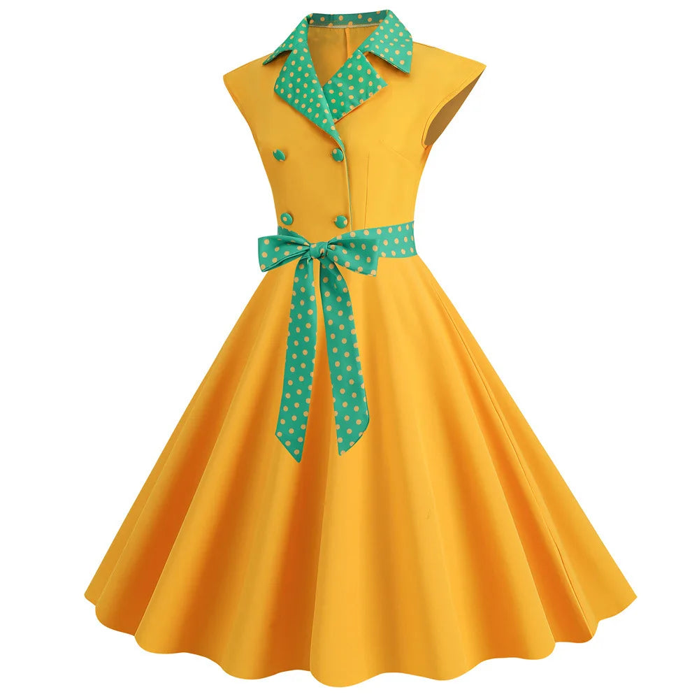 Robe Pin Up Rétro Ceinture jaune profil