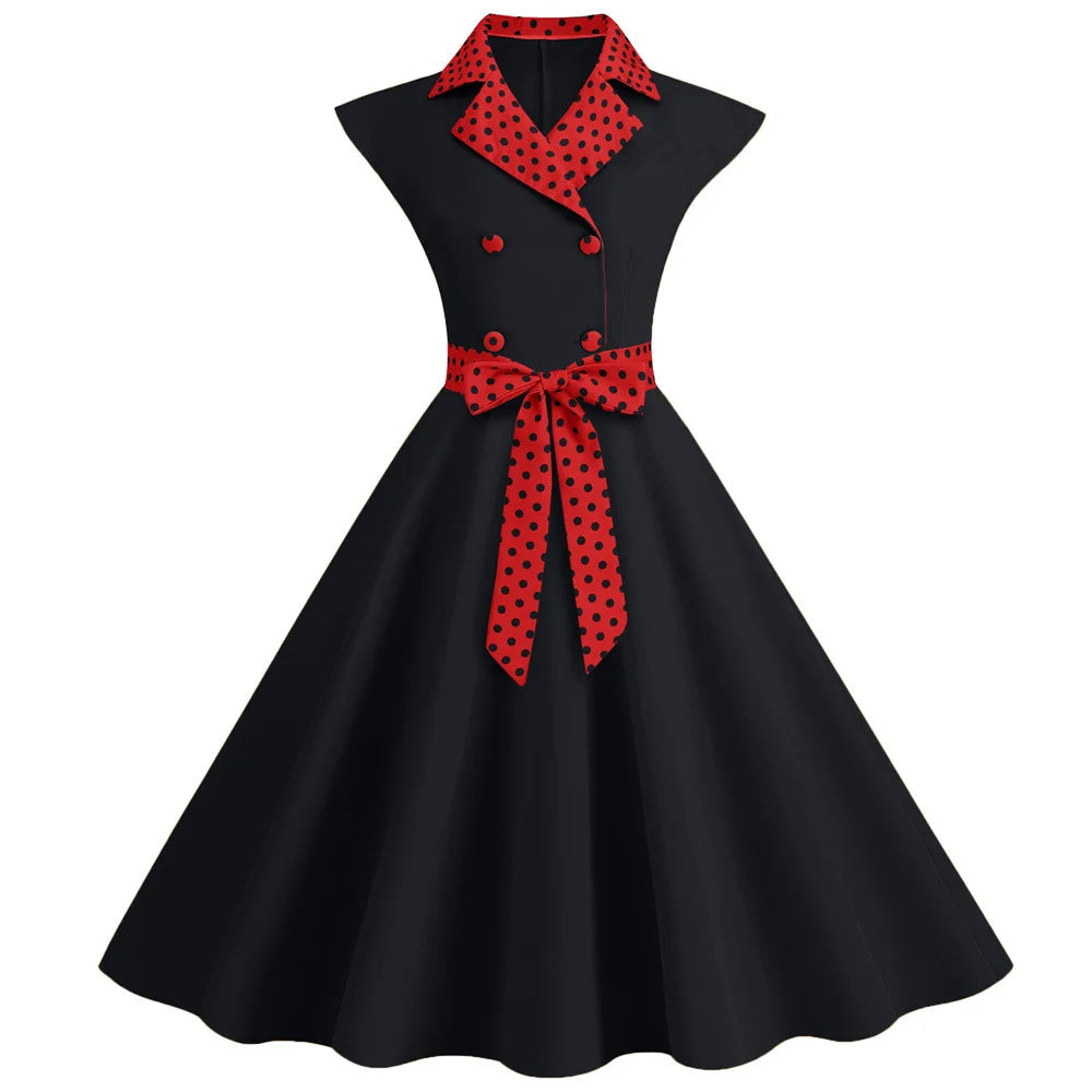 Robe Pin Up Rétro Ceinture noir et rouge