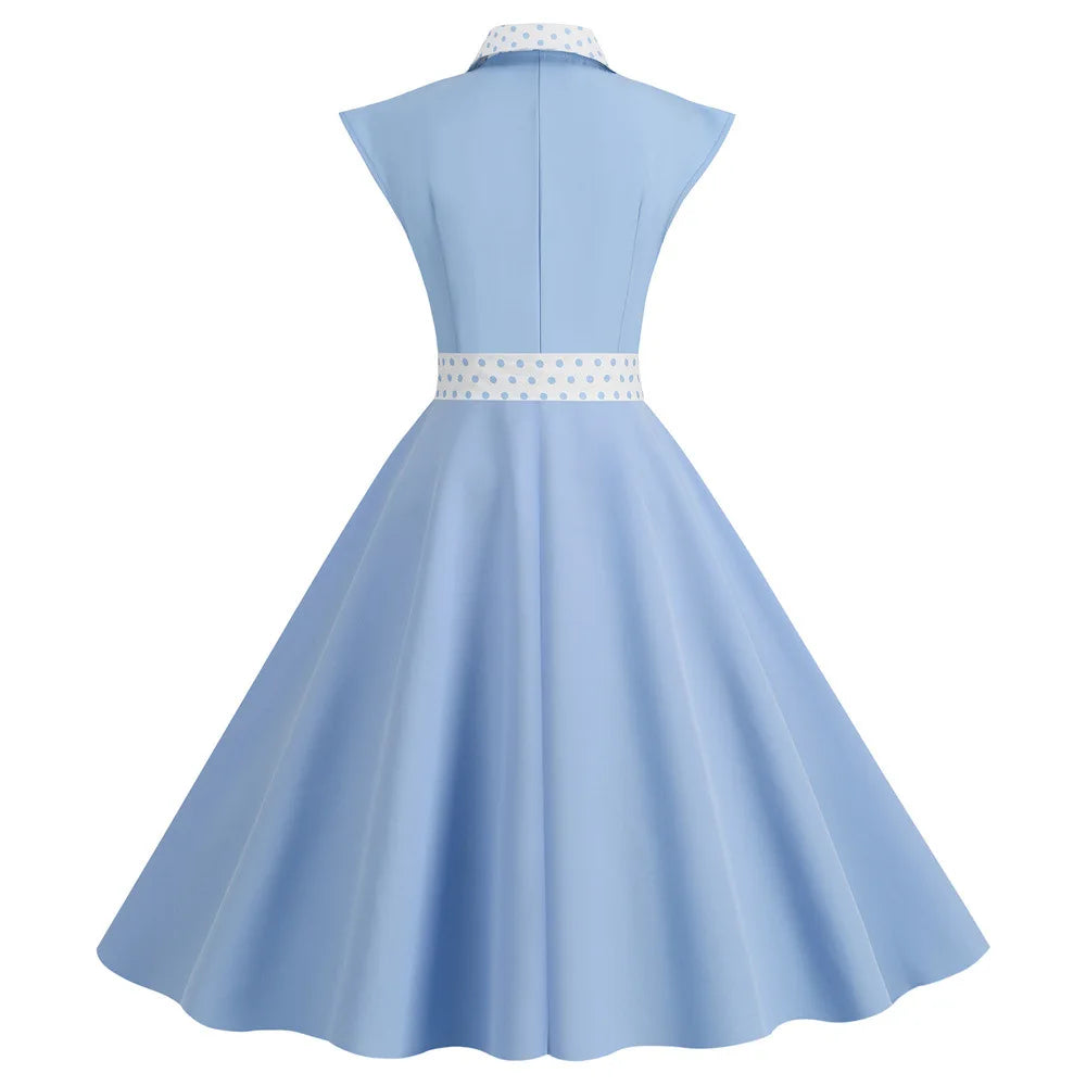 Robe Pin Up Rétro Ceinture bleu dos