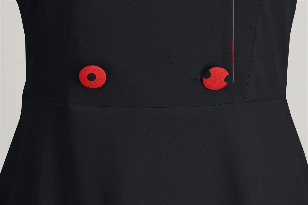 Robe Pin Up Rétro Ceinture détail bouton rouge