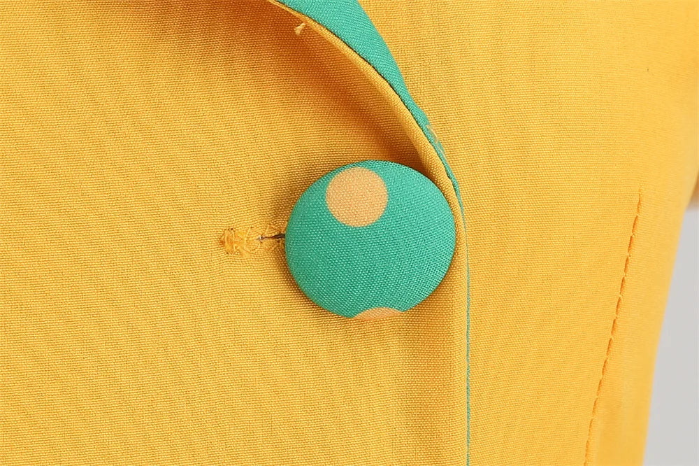 Robe Pin Up Rétro Ceinture bouton jaune