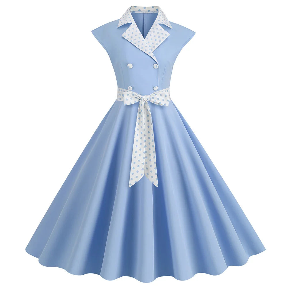 Robe Pin Up Rétro Ceinture Bleu Ciel