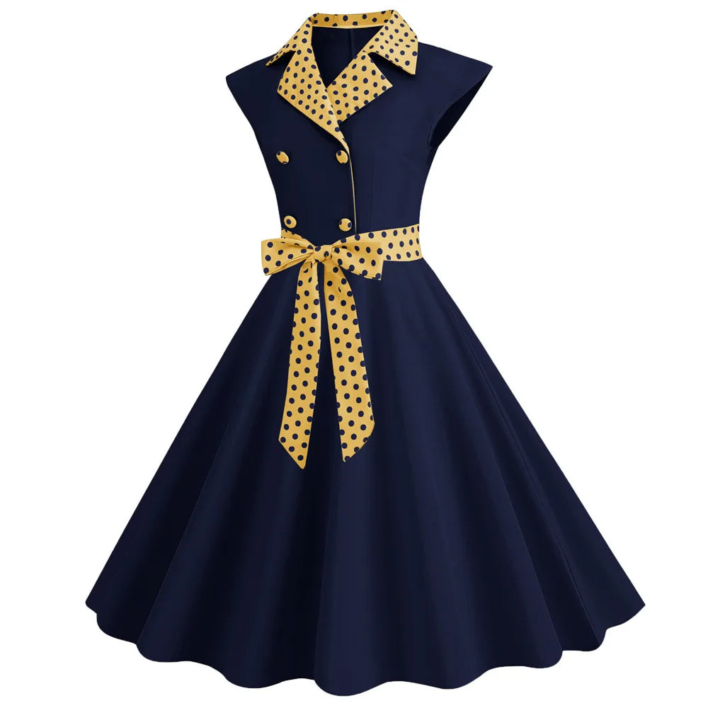 Robe Pin Up Rétro Ceinture Marine Profil