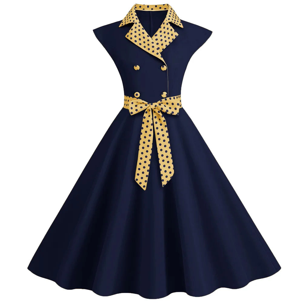 Robe Pin Up Rétro Ceinture Marine