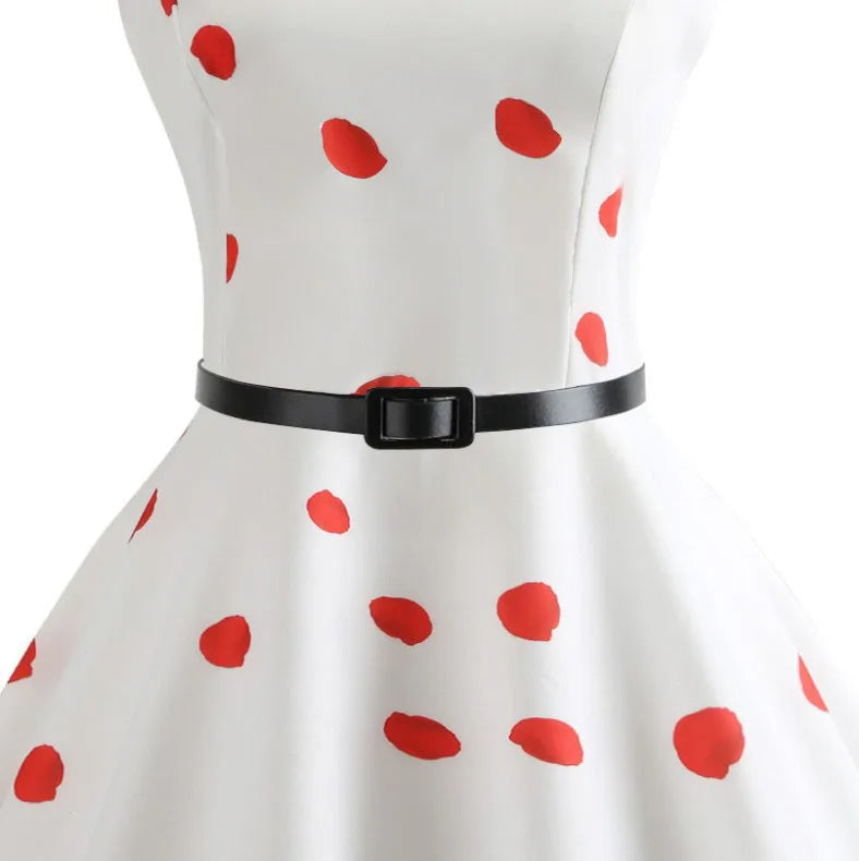 Robe Rockabilly blanche et coquelicot détail ceinture