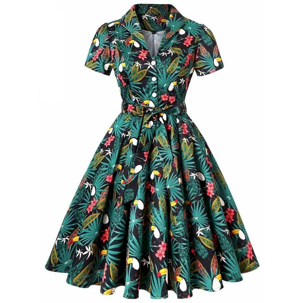 Robe Années 50 - Floral Exotique