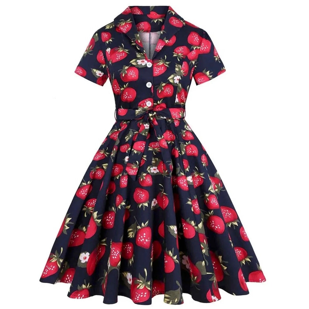 Robe Années 50 - Fraise