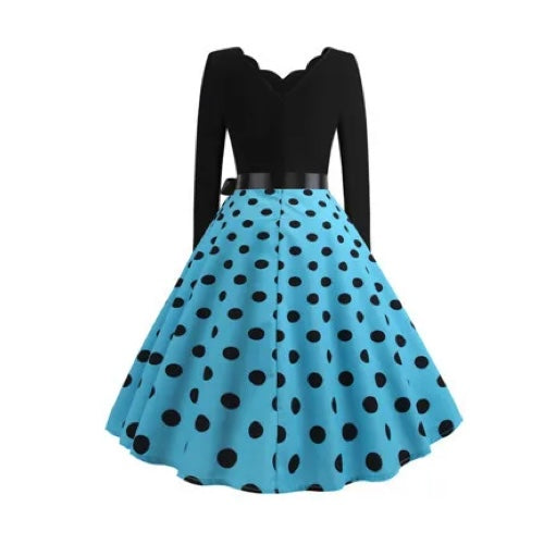 Robe Rockabilly - Bleu à pois dos