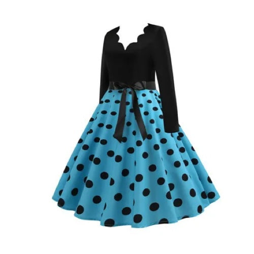 Robe Rockabilly - Bleu à pois profil