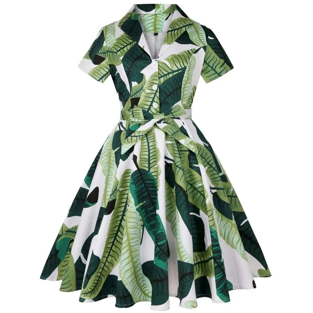 Robe Tropicale Année 50 - Feuilles de Palmier