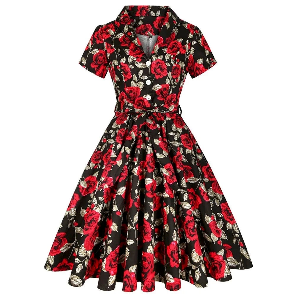 Robe Vintage Année 50 - Roses Rouges