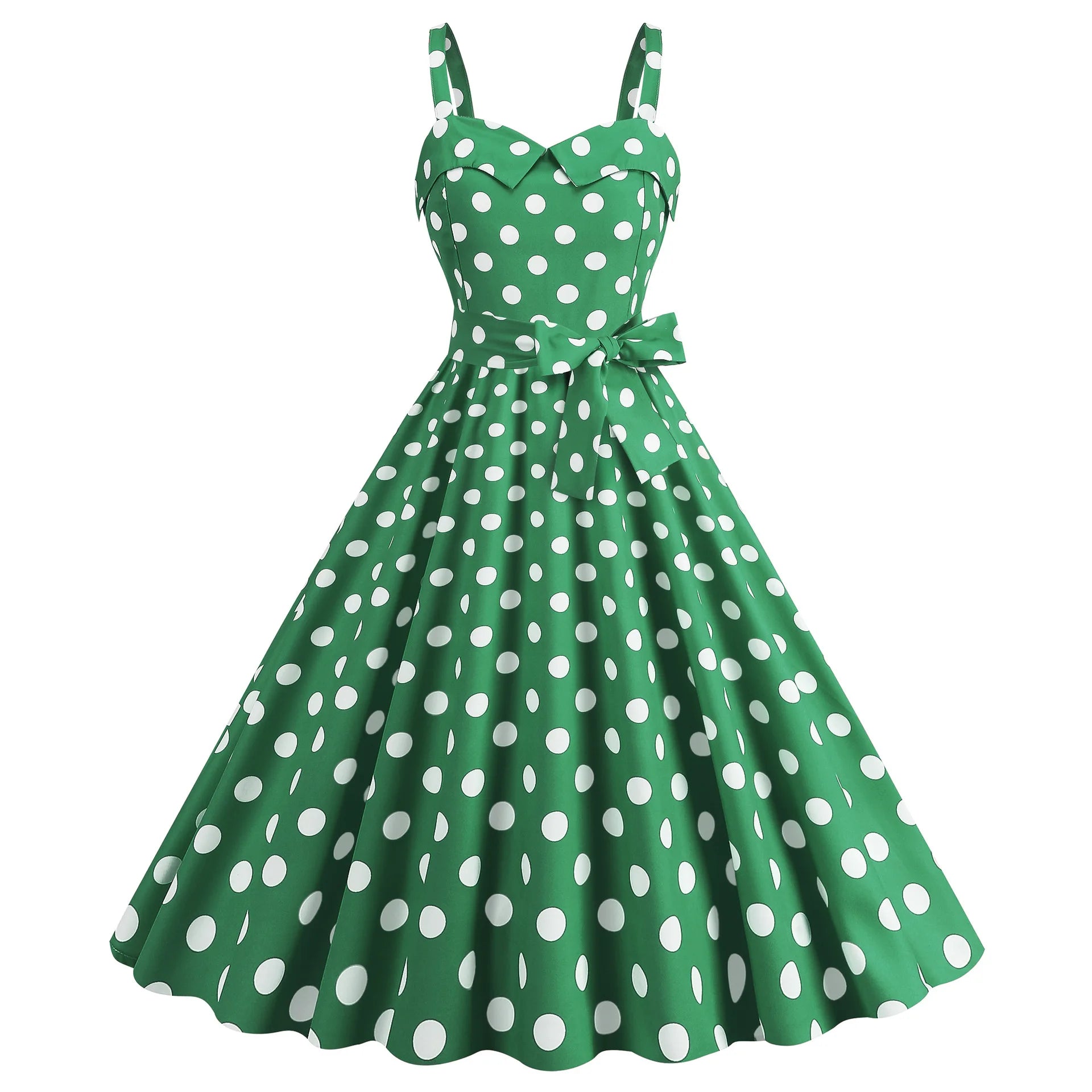 Robe Rétro Pin-Up à Pois Vert