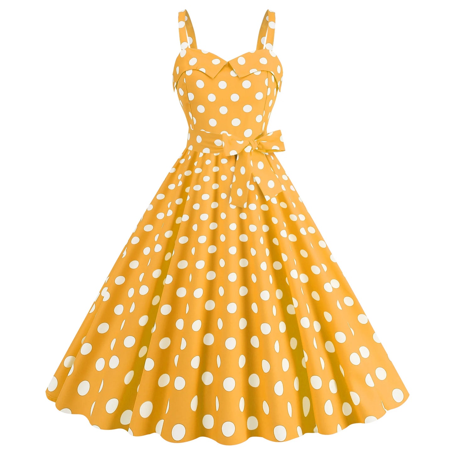 Robe Rétro Pin-Up à Pois Jaune