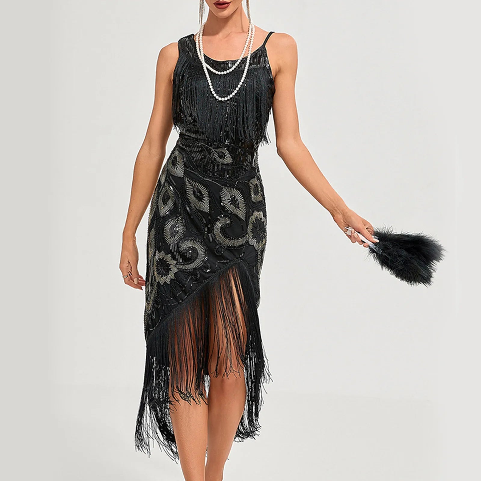 Robe Charleston Gatsby noir avec perles