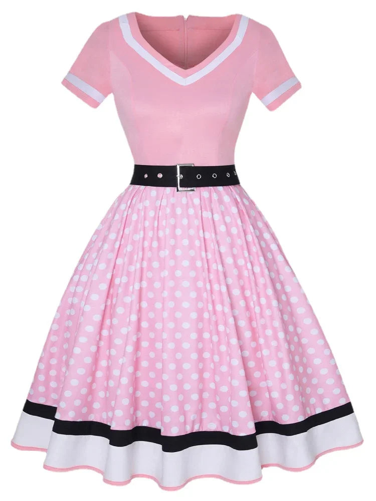 Robe Pin Up rose avec ceinture noir