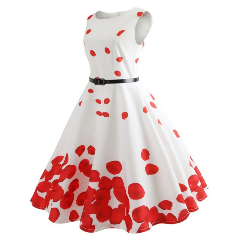 Robe Rockabilly blanche et coquelicot ceinture